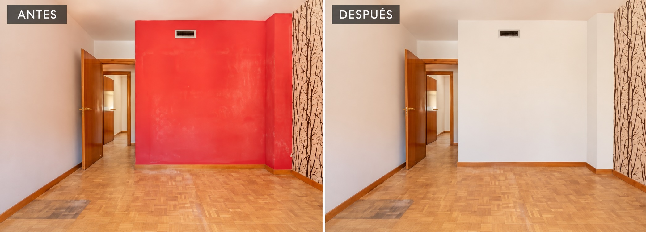 Before and after: neutral paint helps buyers focus on the space and imagine their own style.